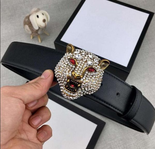 

luxurious diamonds brass tiger head designer belts fashion brand belts mens women belt casual smooth buckle brand width about 38mm, Black;brown