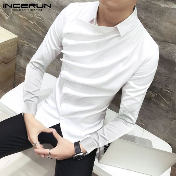 

gothic punk style shirt men personality solid color long sleeve clubwear party men dress shirts stylish casual blouse incerun, White;black