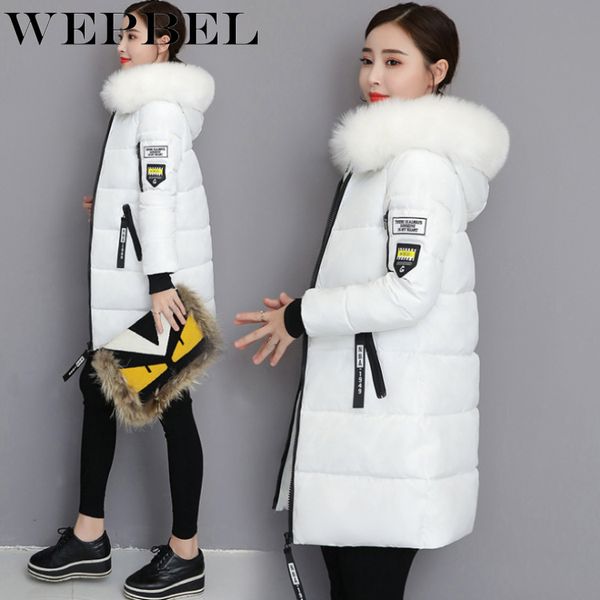 

wepbel women parkas fur hooded full sleeve winter warm thick plus size ladies female extra long parka down, Black