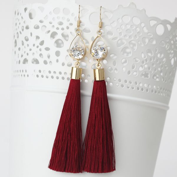 

fashion vintage water drop rhinestone lady's long tassel earrings for women brincos pendientes for party ed153, Silver