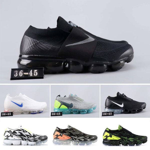 

2020 Air Vapormax Flyknit MOC 1 2,0 Слип-On Кроссовки Кроссовки Вязать Мужчины Женщины Тройной Белый Черный Дизайнер тренеров обуви Размер 36-45