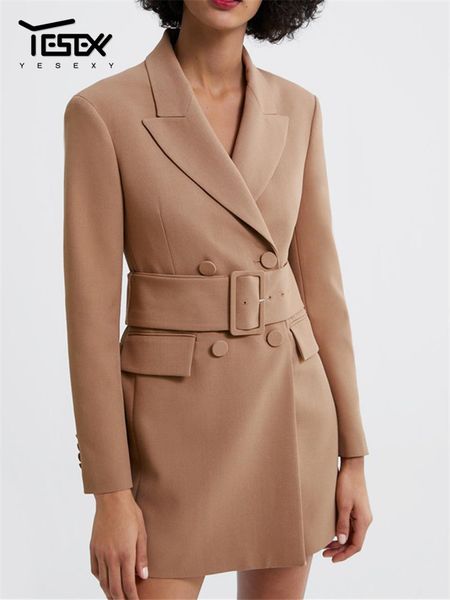 

ye2019 autumn winter double single-breasted female blazer coat with belt long sleeve notched collar women jacket vr1231, White;black