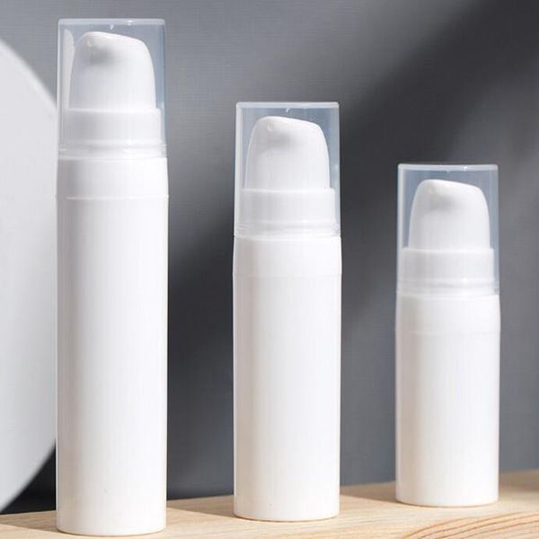 300 Stück 5 ml 10 ml weiße Airless-Lotion-Pumpflasche, Mini-Proben- und Testflasche, Airless-Behälter, Kosmetikverpackung