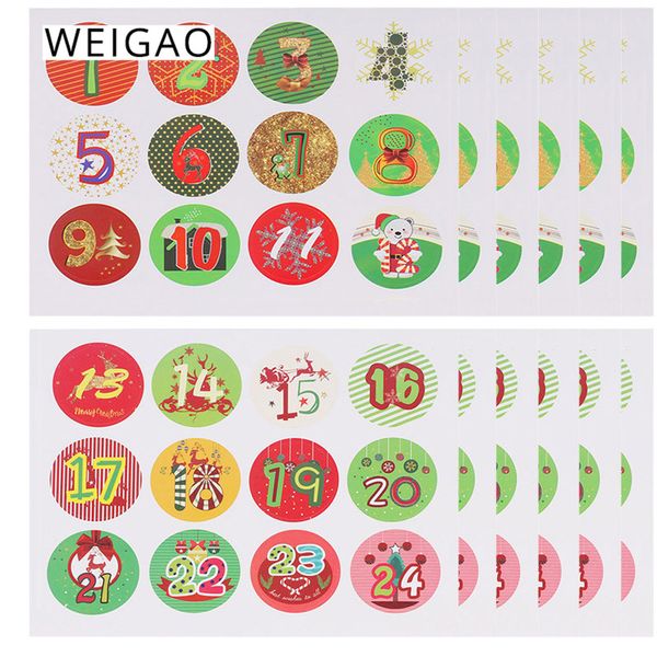

weigao 24pcs christmas stickers christmas advent calendar 1-24number paper stickers party navidad kerst decor for home natal