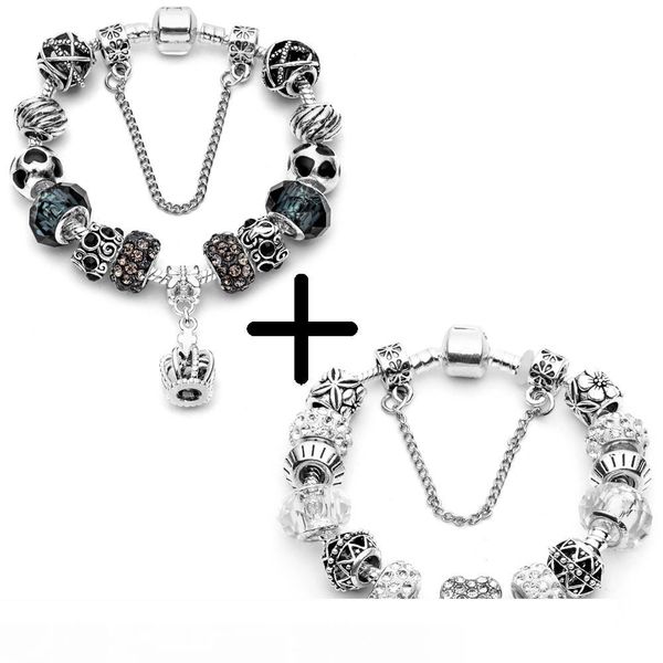 

серебряный цвет браслет-оберег pulseira с хрустальными подвесными бусами 2 шт. пан браслет для женщин ювелирные изделия рождественский подар, Golden;silver