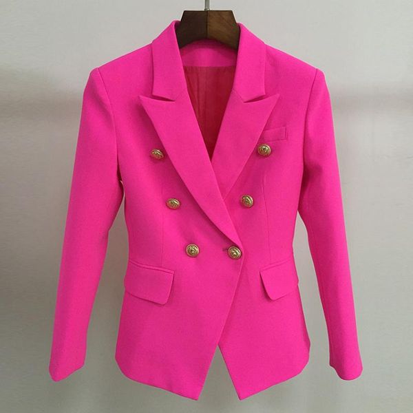 

s-xxl fushia blazer women office ladies gold double breasted buttons rose pink autumn winter new fashion blazers, White;black