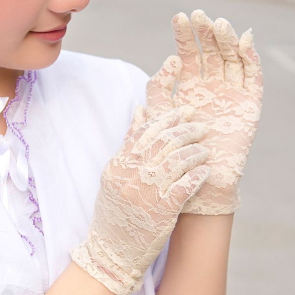 

new fashion sun protection accessories lace hollow-out gloves delicate lace jacquard pattern gloves, Blue;gray