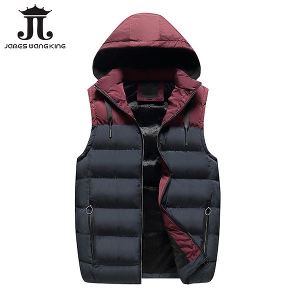 

2019 new vest men eu style sleeveless hoodie slim jackets man patchwork winter waistcoat for men zipper fleece warm vest plus, Black;white