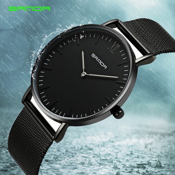

sanda stainless steel ultra thin watch fashion rose gold quartz lover's watches for women men 2017 mens watches, Slivery;brown