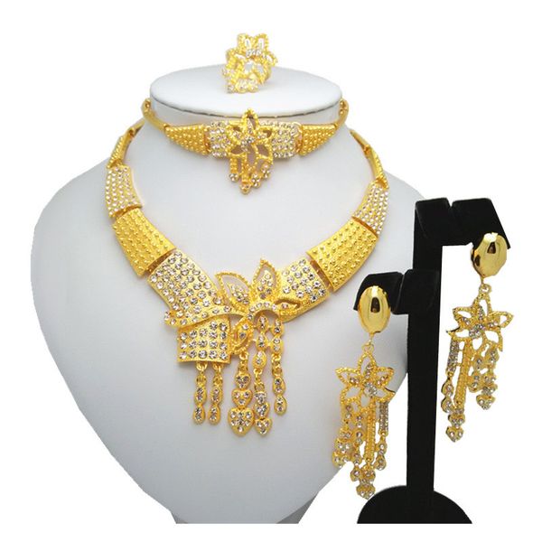

new african trendy gold color jewelry sets dubai necklace bracelet earrings ring jewelry sets bridal wedding accessories, Slivery;golden