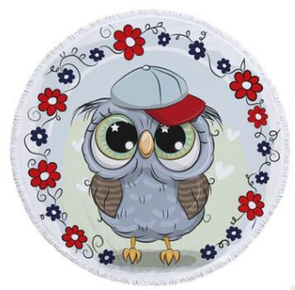 

beach towel microfiber round beach towel tassel beach blankets printed women shawl yoga mat picnic rugs cute owl 8 style cyw1080