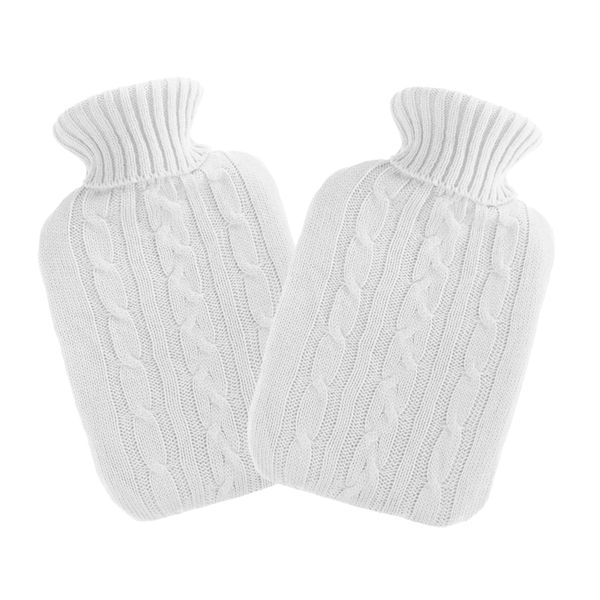 

2pcs white knitted water rubber bag bottle cover case warm keep winter