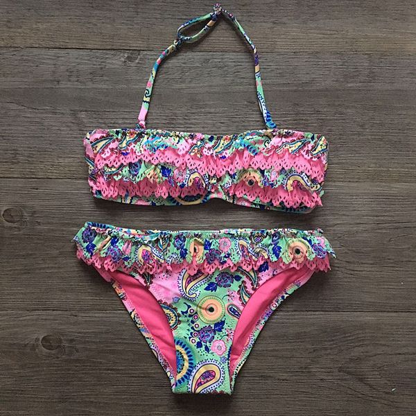 

girls split hollow falbala bikini two-piece swim suits bikini children swimwear kids bathing suit girl beachwear for spring