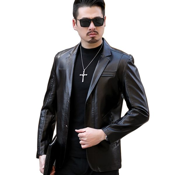 

leather jacket men 2019 new business liner comfortable mens pu leather jacket & coat jaqueta masculinas plus size m-3xl, Black