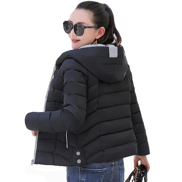 

2019 new design winter jacket women hooded padded outwear autumn female coat short slim womens parka casaco feminino inverno, Black