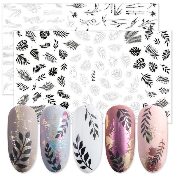 

1pcs 3d stickers on nails black white leaf letter flower designs nail adhesive foils decals manicure decoration wraps lef555-573