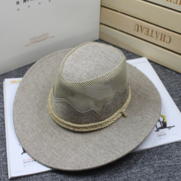 

summer fashion men solid linen western cowboy hat wide curling brim cap gentleman casual travel fancy party cap beach sun hats, Blue;gray