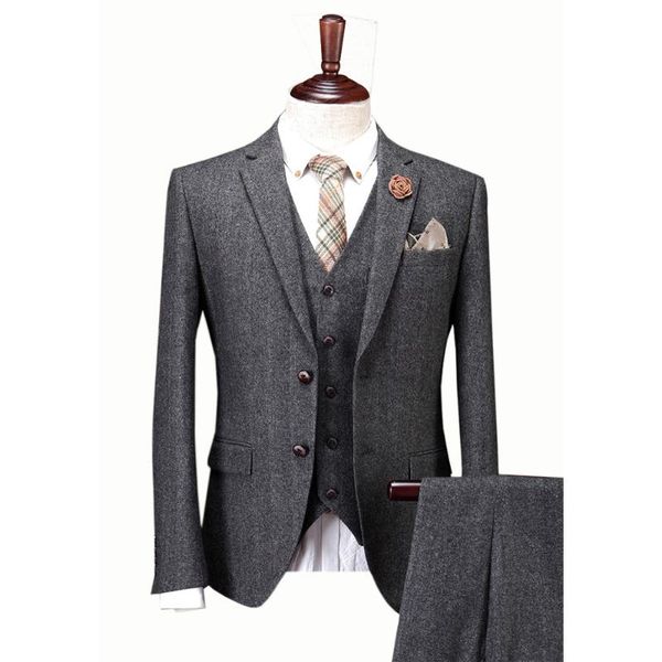 

шерсть шерстяной темно-елочки ретро шерстяного твид мужчина костюм пиджаки специально свадебные мужские костюмы 3 шт, White;black