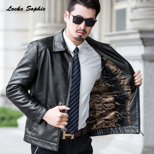 

men's fur & faux plus size locomotive jacket blazers 2021 winter pu leather cashmere splicing sim fit men skinny jackets coats, Black