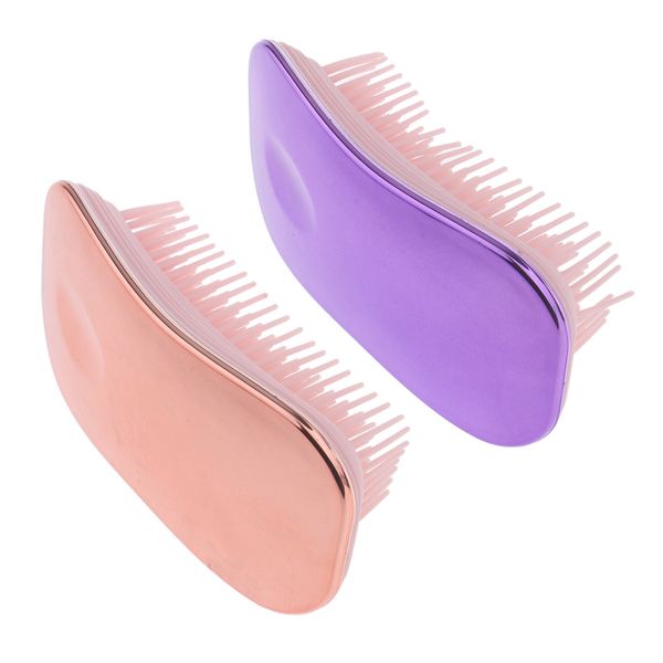 

2pcs rose gold/purple portable women detangling hair brushes anti-static scalp massage travel combs, Silver