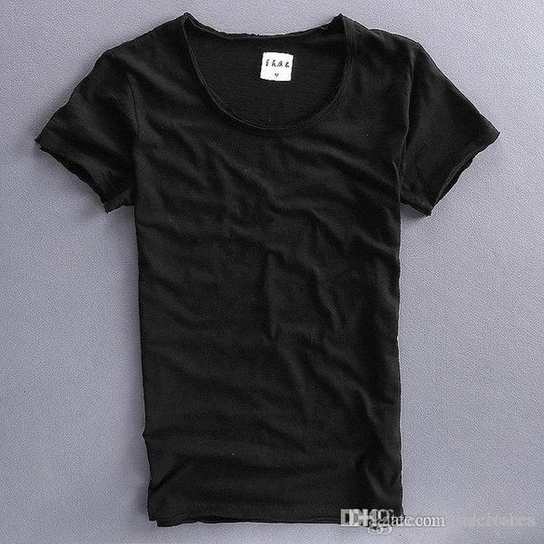 

2020 summer fashion men's casual t-shirt cotton slub breathable vintage solid color v-neck short sleeve men's t-shirt, White;black