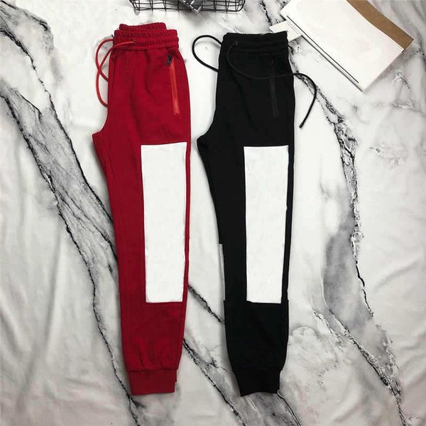 

fashion mens designer track pants brand pants pocket zipper joggers embroidery side letters drawstring men brand sport sweat pants, Black