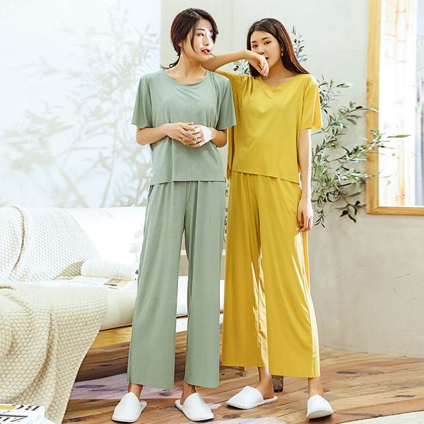 

candy color summer pajamas set for women 2020 new loose homewear female pajamas atoff home sleepwear women's home clothes, Black;red