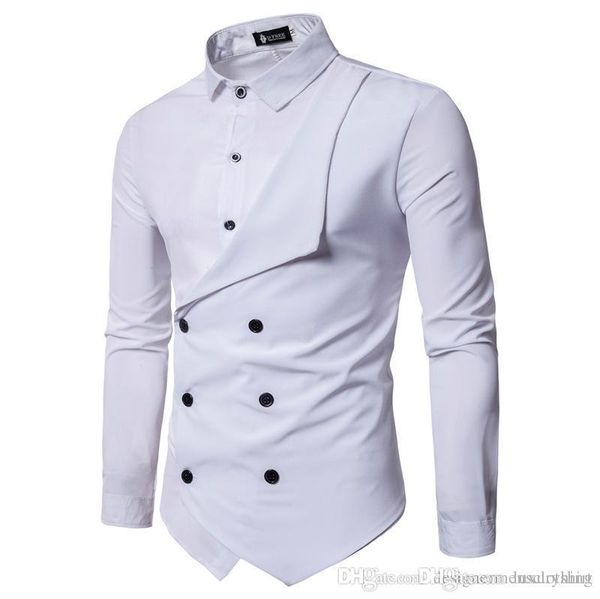 

stylish mens fake 2pcs shirts double breasted designer casual shirts fashion, White;black