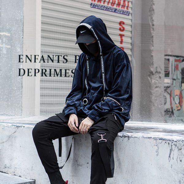 

2020 men's high street hip hop leisure loose hooded sweatshirts oversized male long sleeve pullover hoodie jacket, Black
