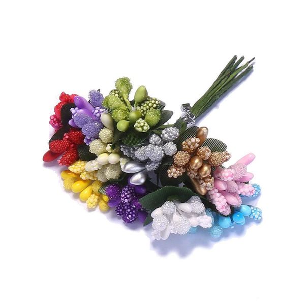 Großhandel - CCINEE 12 Farben/Bündel Künstliche Blumen-Staubblätter/Blumenblätter-Staubblätter mit 5 mm Perlenschaumglas-Staubblatt für DIY-Dekoration