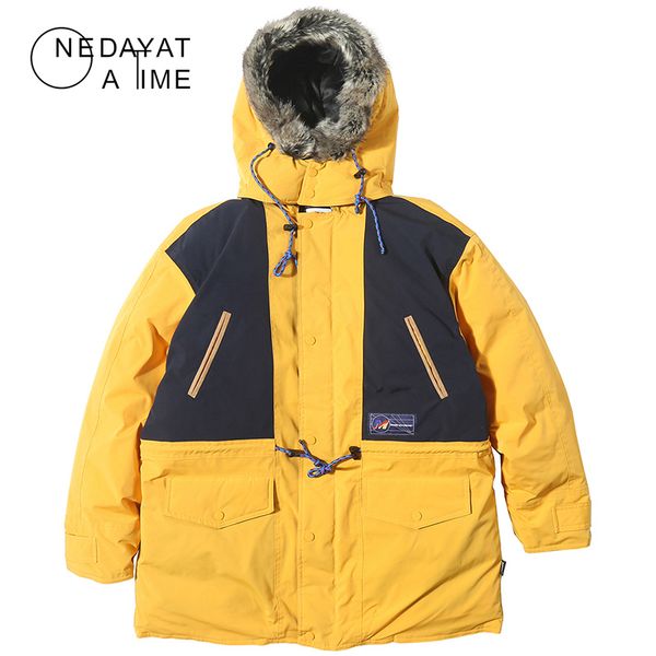 

men winter long jacket parka color block trench patchwork coat hip hop streetwear harajuku hooded outwear thick warm windbreaker, Black