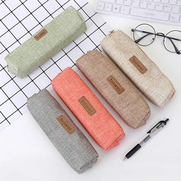 

concise solid color student pencil case for girl boy stationery canvas pencil bag school supplies
