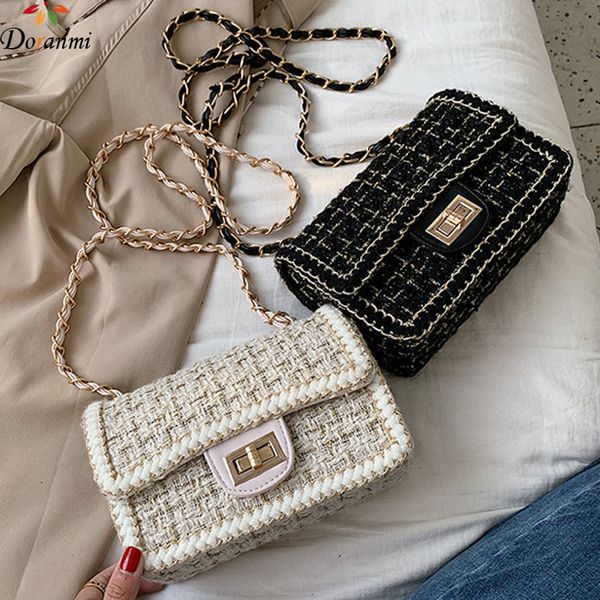 

doranmi plaid flap women's bags 2019 winter chain strap messenger female square shoulder bag crossbody bolsos mujer bg206