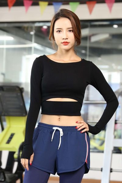 

x-herr women gym yoga crop yoga tee long sleeve workout fitness running sport t-shirts training top, White;red