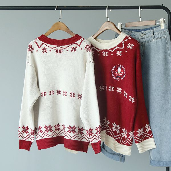 

women knitted christmas pullover sweater ladies autumn winter korean cute pullovers xmas red sweaters female fall q9422, White;black