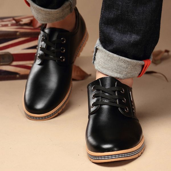 

leather men winter shoes fashion men springr autumn leather shoes round toe 2019 sapato social masculino couro#g2, Black