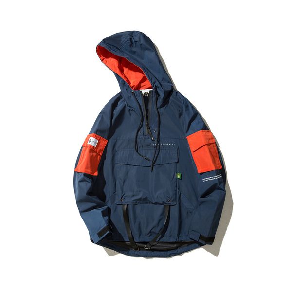 

japanese streetwear jacket men spring autumn patchwork hip hop windbreakers harajuku hooded vintage casual jackets and coats, Black;brown