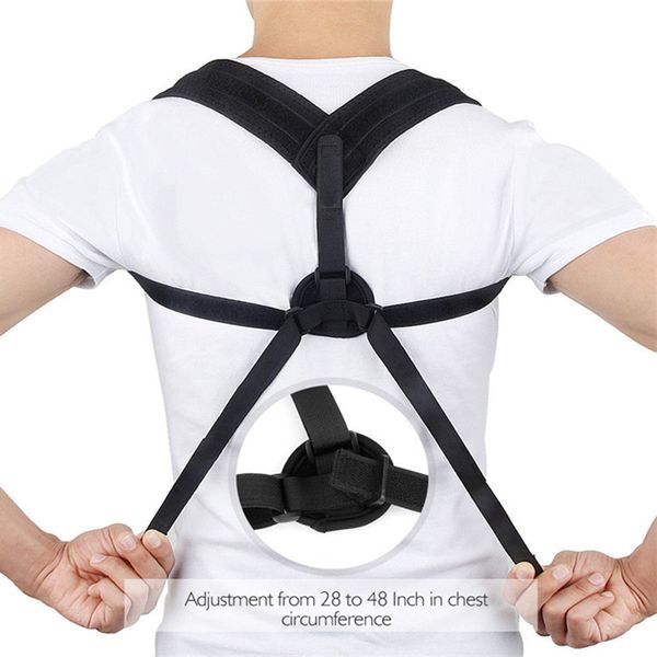 

adjustable back posture corrector clavicle spine back shoulder lumbar brace support belt posture correction prevents slouching, Black;blue