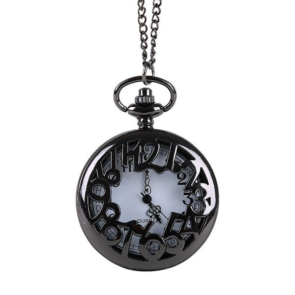 

vintage creative black craved with big arabic numeralsdesign fashion quartz pocket watch with necklace chain, Slivery;golden