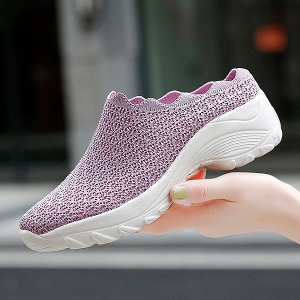 

new summer girls gym shoes half drag women sock running shoes pink black ladies walking plus size 42 female sports