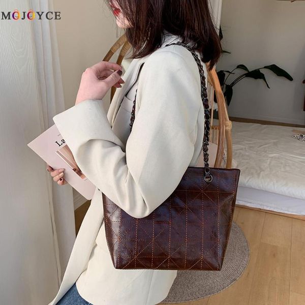 

fashion women shoulder messenger bag large capacity female girls solid color retro pu leather chain tote bags ladies elegant bag
