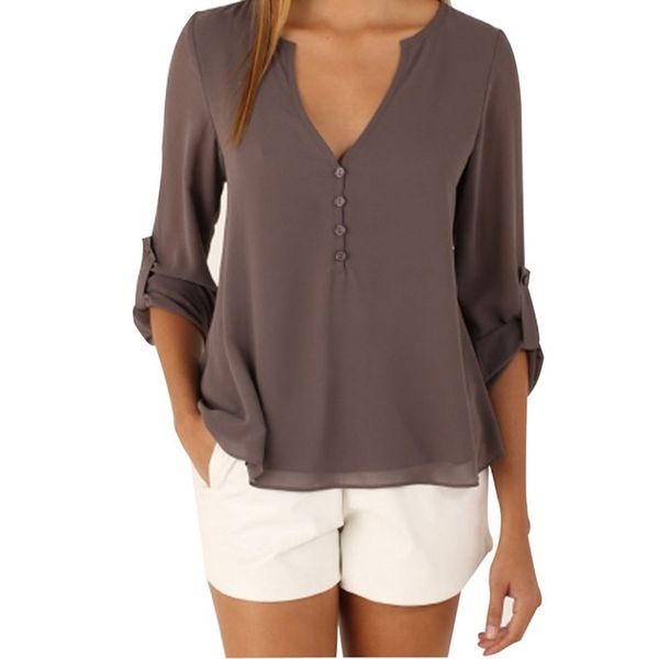 

lasperal new autumn women long sleeves chiffon shirt deep v neck zipper camisetas mujer blouse blusas plus size 5xl, White