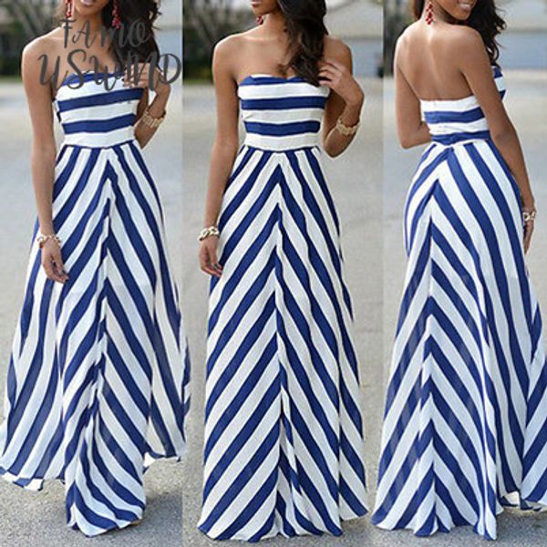 

women summer long sundress off shoulder dress maxi party sleeveless stomacher dress stripe seaside beach dress wholesale, Black;gray