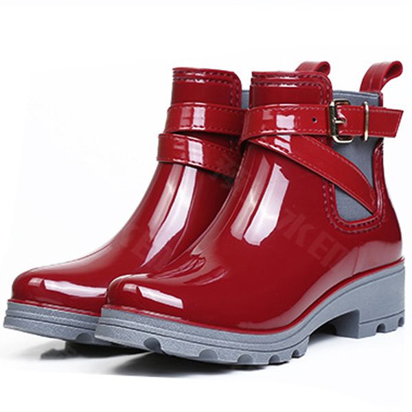 

fengnong new rain boots warm buckle platform slip on pvc waterproof motorcycle bowtie ankle flat with woman shoes, Black