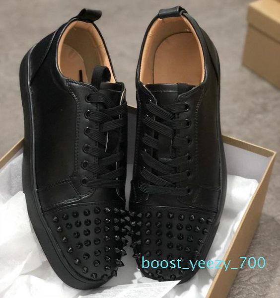 

luxury sneaker studded spikes men trainers red bottom grey new designer brand flats 100% genuine leather for us 5-12 zone b70, Black