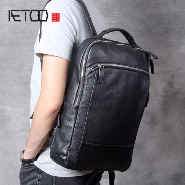

aetoo simple casual leather shoulder bag, men's handmade head leather travel backpack, computer bag woman