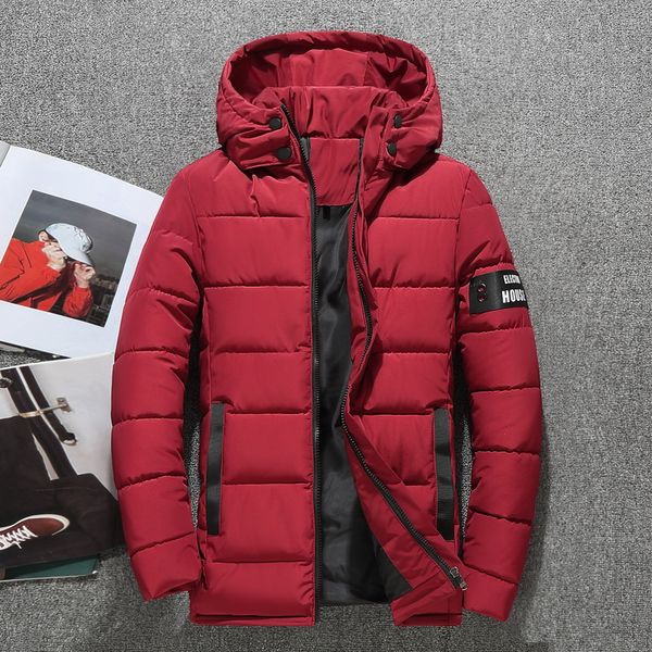 

2019 новая мода мужчины зимняя куртка пальто с капюшоном теплый mens пальто зимы вскользь slim fit student мужчина шинель, Black