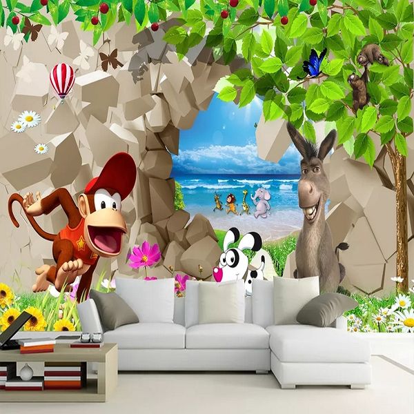

new custom large mural 3d wallpaper cartoon animal monkey children's bedroom mural tv back wall decor deep 5d embossed