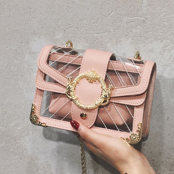 

transparent jelly bag 2019 summer new pvc women's designer handbag lock chain shoulder messenger bag bolsos mujer