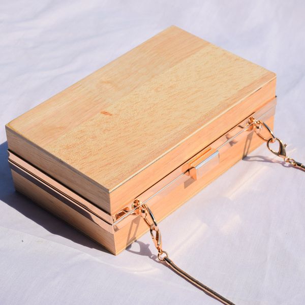 

ladies wood shoulder messenger bag simple style evening clutch bag weeding party handbag solid wood wallets women chain clutch